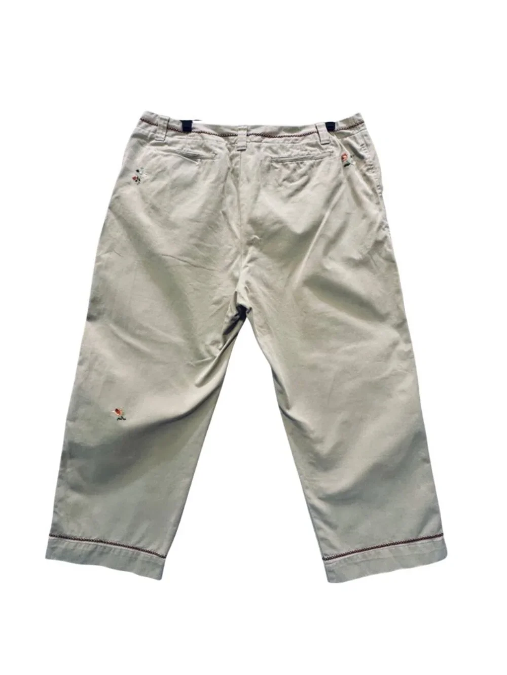 Vintage 90s Gap Clean Cut Khaki Capris Size 16 Chinos Embroidered Floral Artsy - Picture 2 of 13